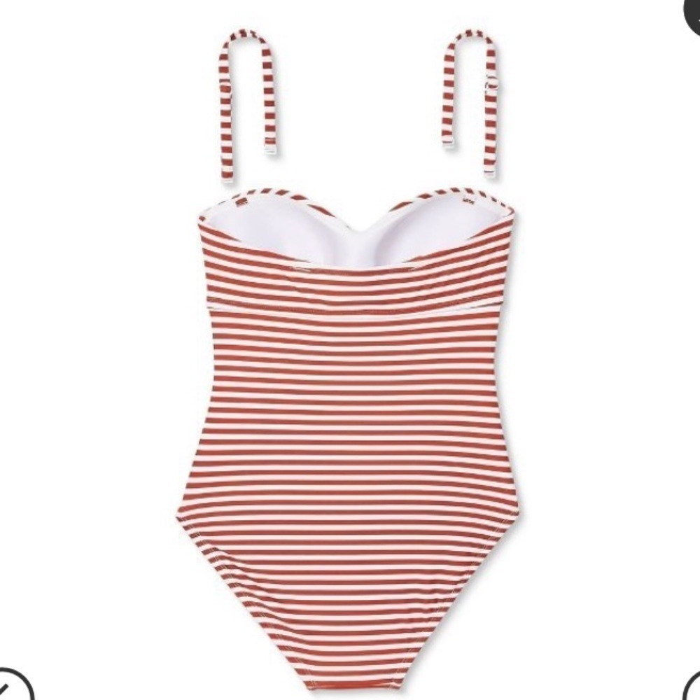 Sexy Twist front striped Bandeau one piece Swimsuit Kona Sol Large NWT - Picture 3 of 7